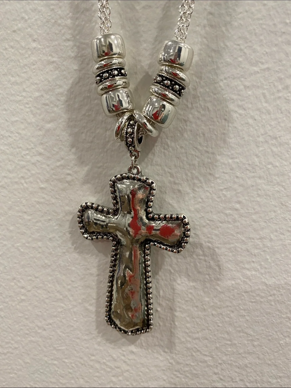 NEW Rebecca Malone Silver-Tone Cross Necklace with Matching Earrings
